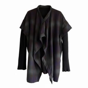 Elizabeth and James Iridescent Plaid Draped Jacket Rib Knit Sleeve Open Front M
